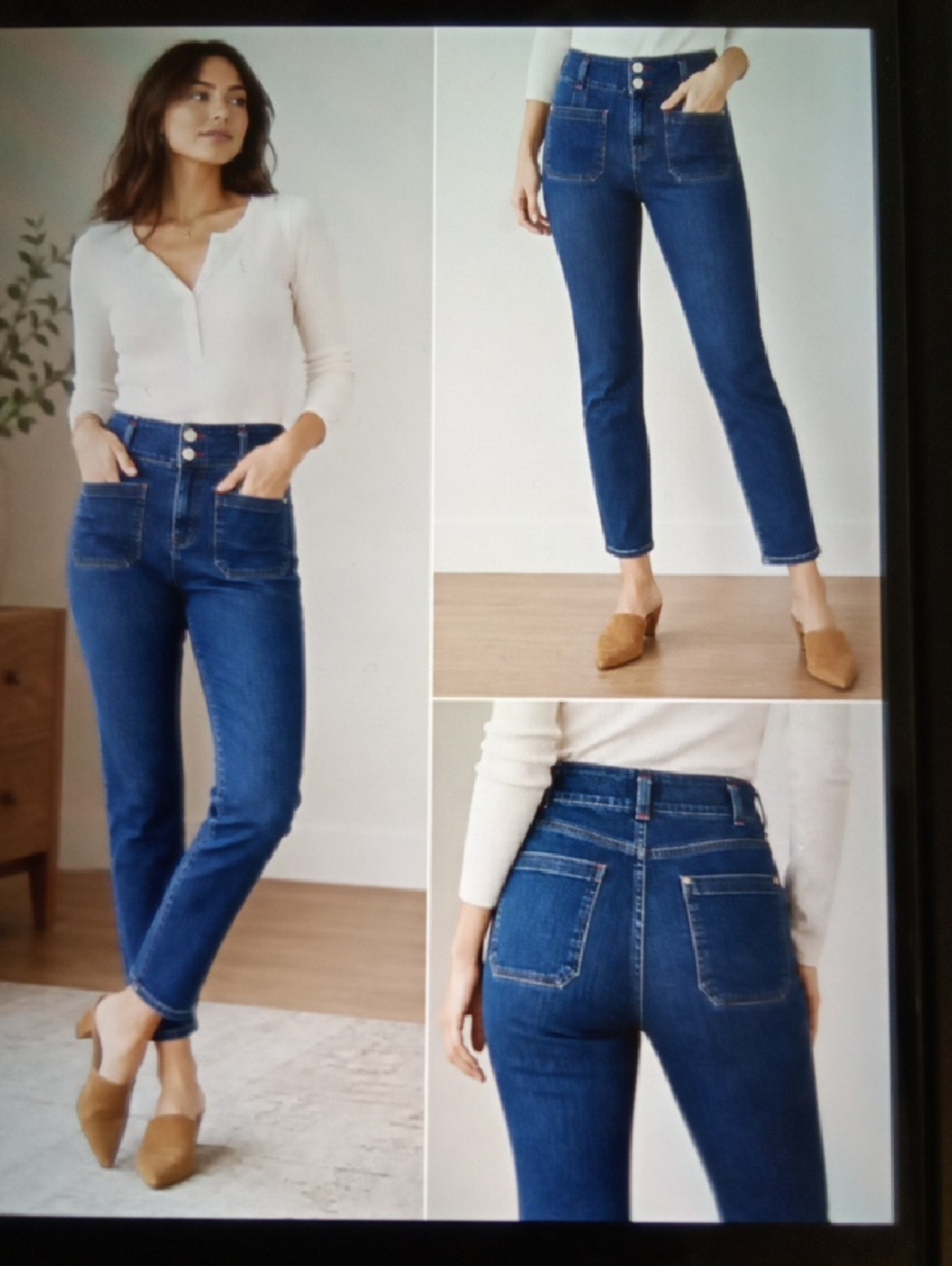 Maeve Dark Blue Skinny Jeans with Front Patch Pockets High Rise Womens 31